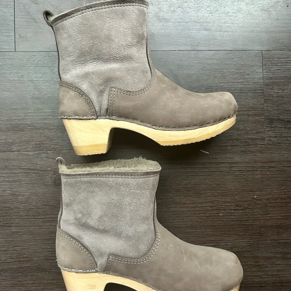 No 6 clogs - gray suede - worn once outside.